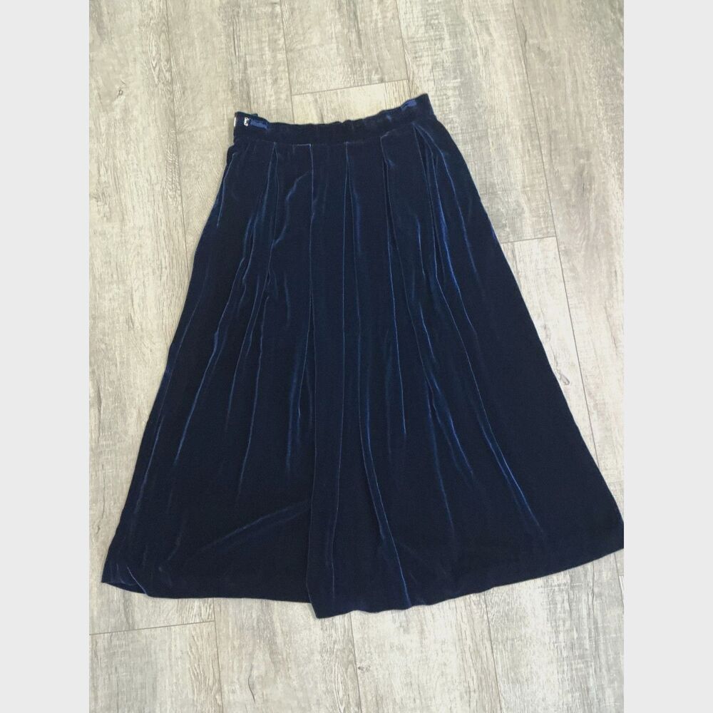 Vintage Evan-Picone Blue Velvet Maxi Skirt Size 12 w/ Pockets, Lined